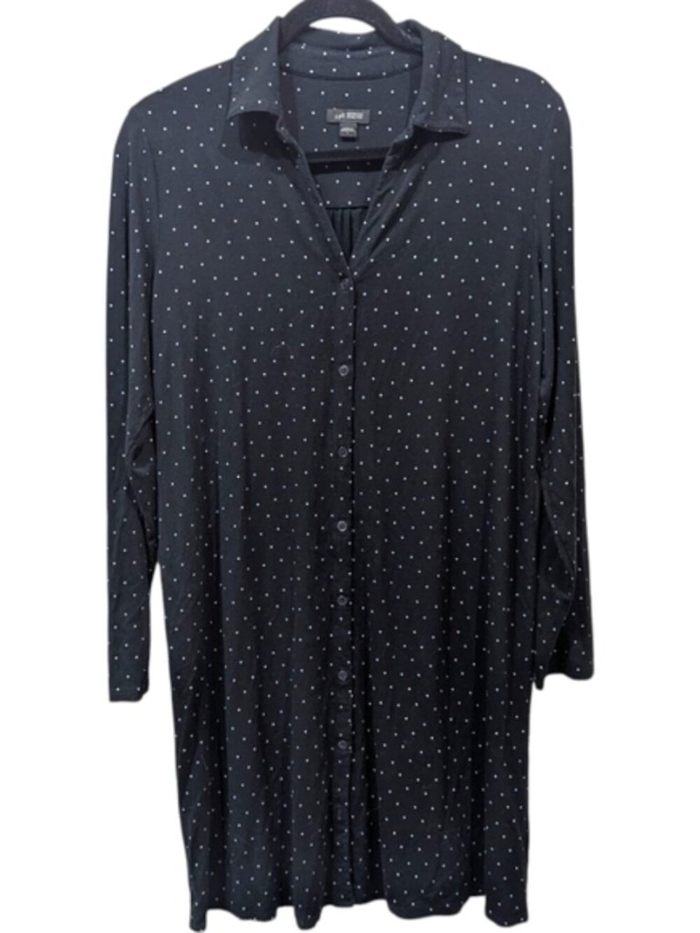 J. Jill Wearever Black & White Swiss Dot Button Up Jersey Shirt Dress (S)